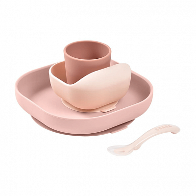 BEABA Набор посуды: 2 тарелки, стакан, ложка SET SILIC 4PCS COTTON CANDY